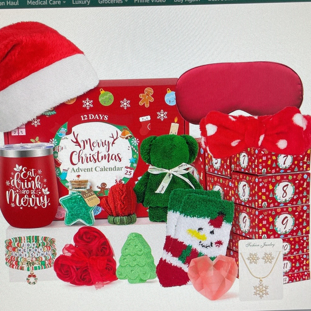 Christmas Advent Calendar Gift Set with Red and Green Accessories New